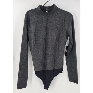 NWT Lulus Make It Shine Mock Neck Sparkly Long Sleeve Bodysuit Size Large
